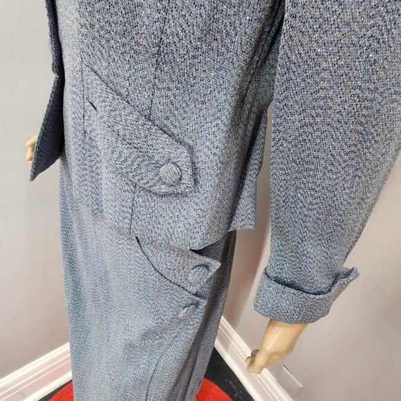 40s Vintage Custom Made Blue Gabardine Skirt (s) Suit - M - Picture 6 of 11